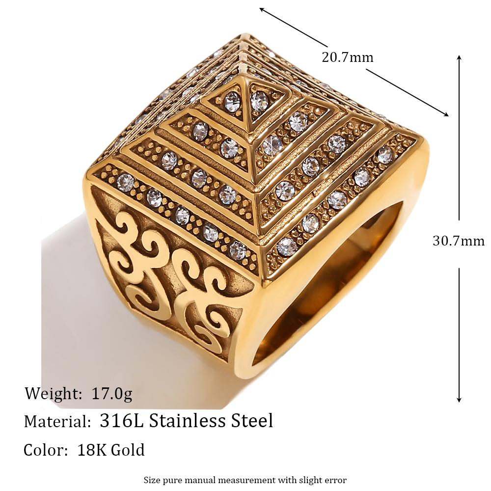 

MamacitaSlay New In Vintage Four Story Pyramid Vine Waterproof Men Ring Luxury Stainless Steel Jewelry Man Accessories Gifts 11 золотий