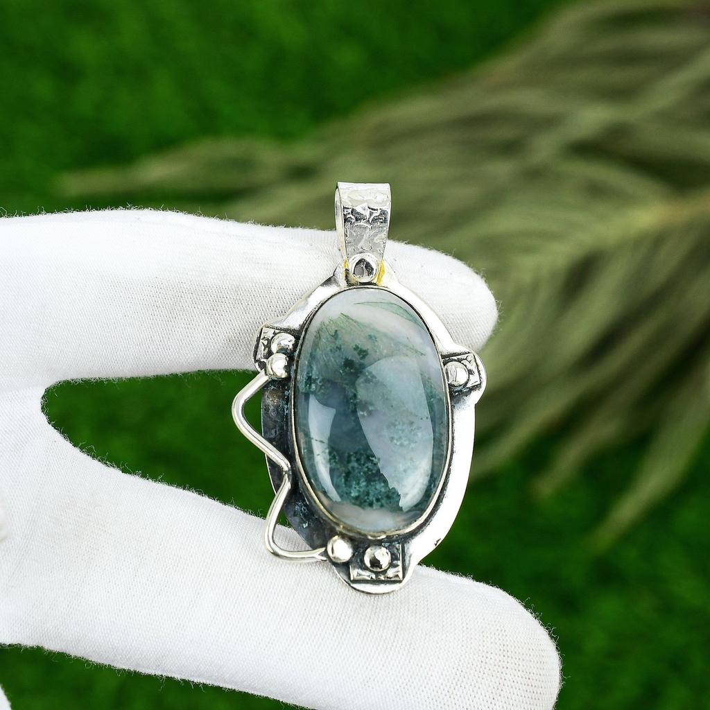 Sisters Day Deal Natural Solar Moss Agate Pendant Jewelry 925 Sterling Silver