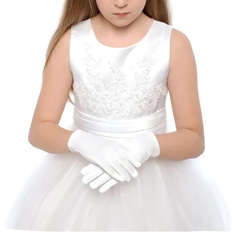 Childrens Gloves White Short Satin Texture Childrens Dance Stage Accessories Wedding Flower Gloves Wedding Dress Accessories