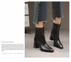 Genuine Leather Chunky Heel Patchwork Short Boots for Women - Autumn/Winter Style with Back Zipper and Frosted Finish