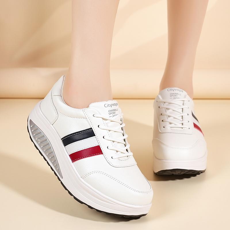Women's Loafers Sneakers Height Increase White Leather Platform Casual Thick Sole Elevator Shake Shoes