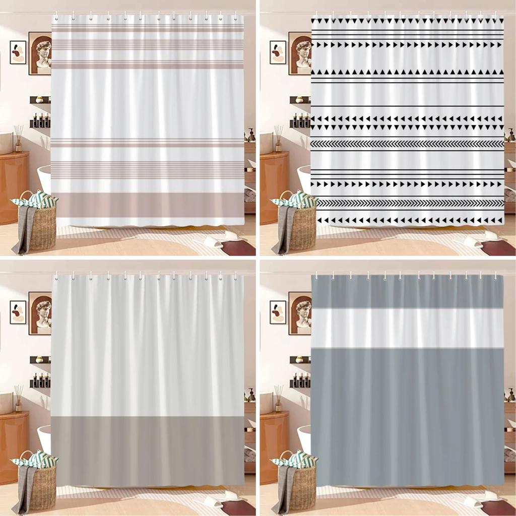 Vintage Geometric Lines Shower Curtain Modern Abstract Bohemian Minimalist Tones Polyester Fabric Shower Curtains Bathroom Decor