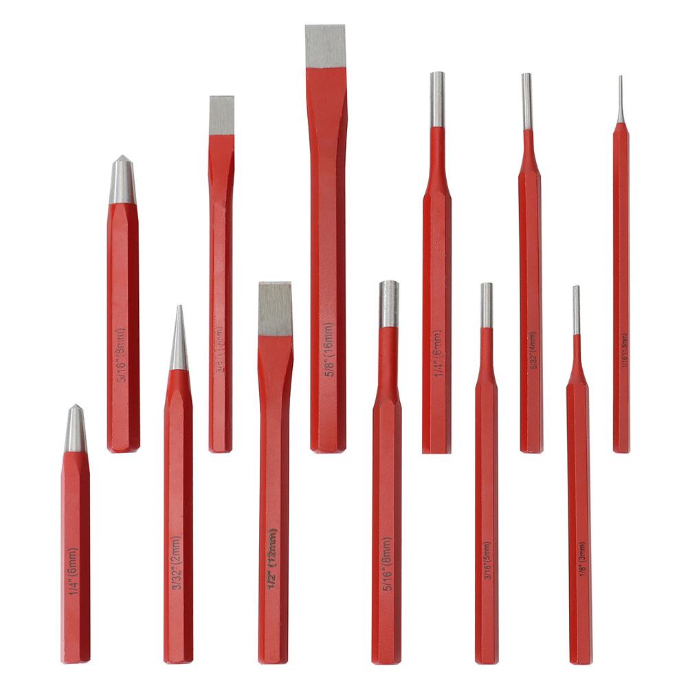 12 Pcs Punch And Chisel Set Digging Tools Chisel Sharpener Center Punch Stonecutter Mechanics Woodworking Punching Tools Kit
