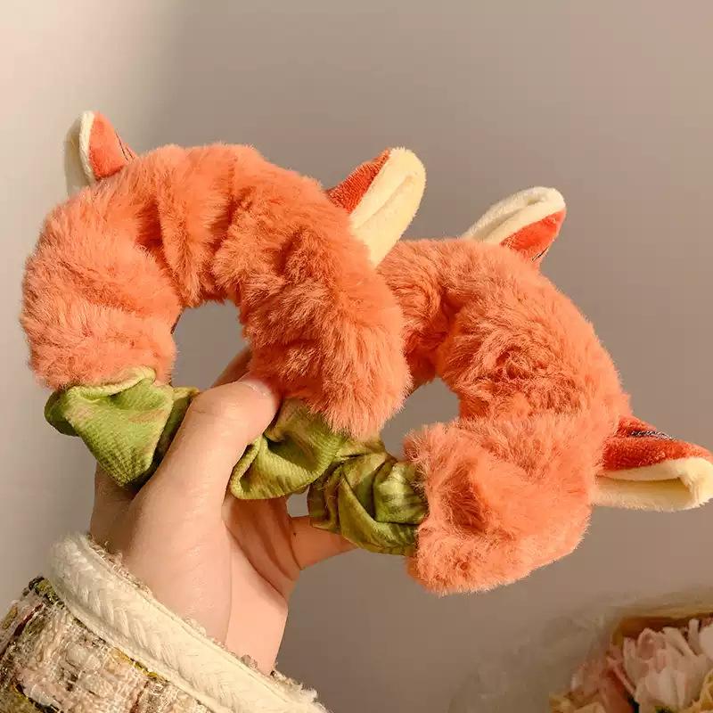 Kreskówkowy Królik Lisie Uszy Pluszowa Gumka do Włosów Opaska Kobieta Urocze Zwierzę Policyjny Nakrycie Głowy Gumka do Włosów dla Dziewczynek Akcesoria do Włosów