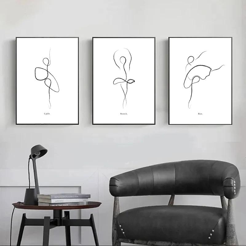 Black White Ballerina Line Wall Art Canvas Painting Line Drawing Ballet Dancer Poster and Prints Nordic Picture Girls Room Decor