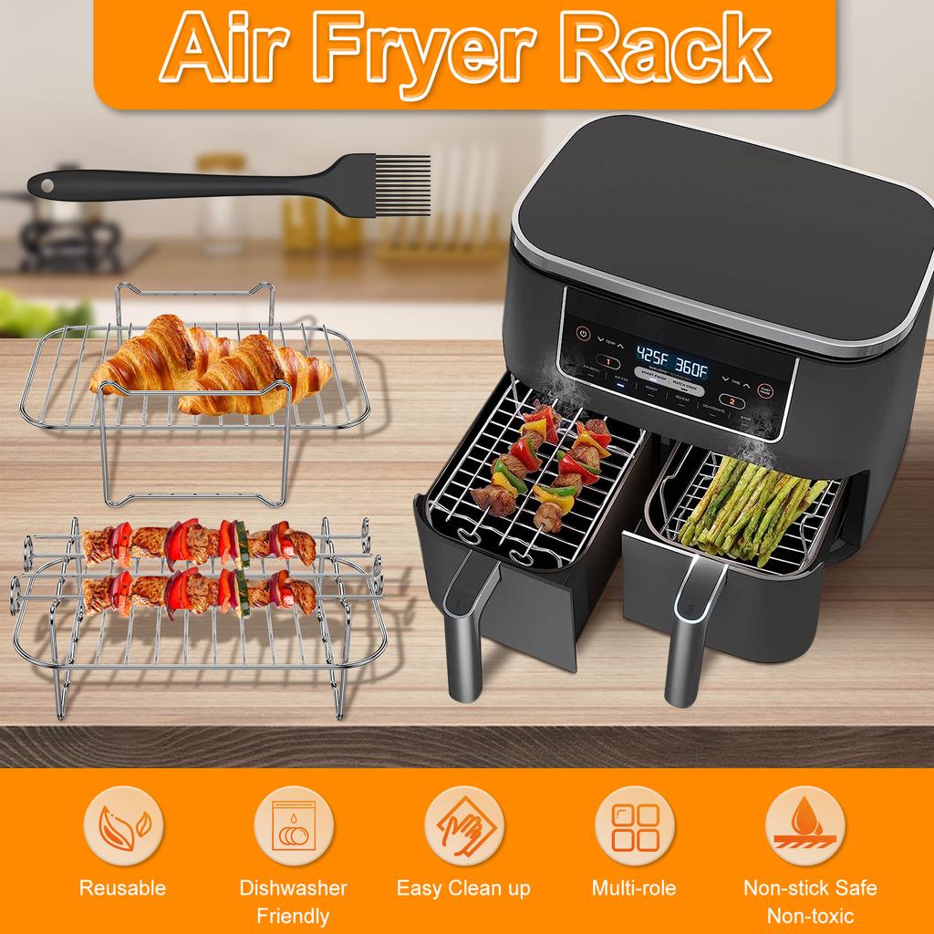 Stainless Steel Air Fryer Rack Steaming Racks Barbecue Sticks Air Fryer Tools Baking Bread Holder BBQ Gril Cooker Accessories