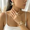 Exaggerated Metal Starfish Bangles Ring Earring Set for Women Bohemia Conch Open Cuff Bangles Beach Vacation Jewelry Gifts