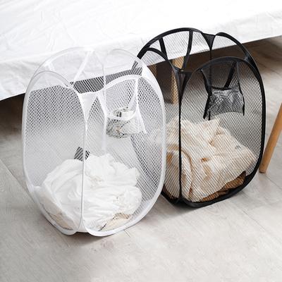Folding Laundry Basket Mesh Nylon Dirty Clothes Basket Bathroom Laundry Storage Bag Collapsible  Large Capacity