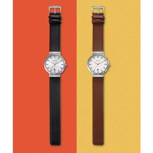 Montre Bering Classic Scandinave en Cuir de Veau Piqué pour Homme et Femme, 11035-400-J, Officiellement Importée