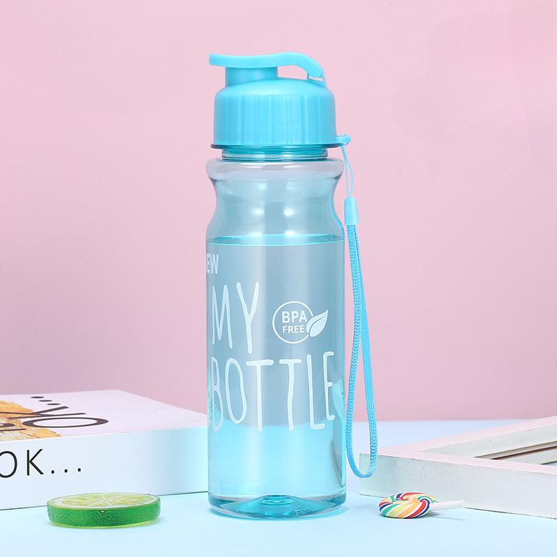 500ml Plastic Water Bottle Large Capacity Sports Cup with Anti Drop Rope Water Container Color Transparent Pet Flip Cover