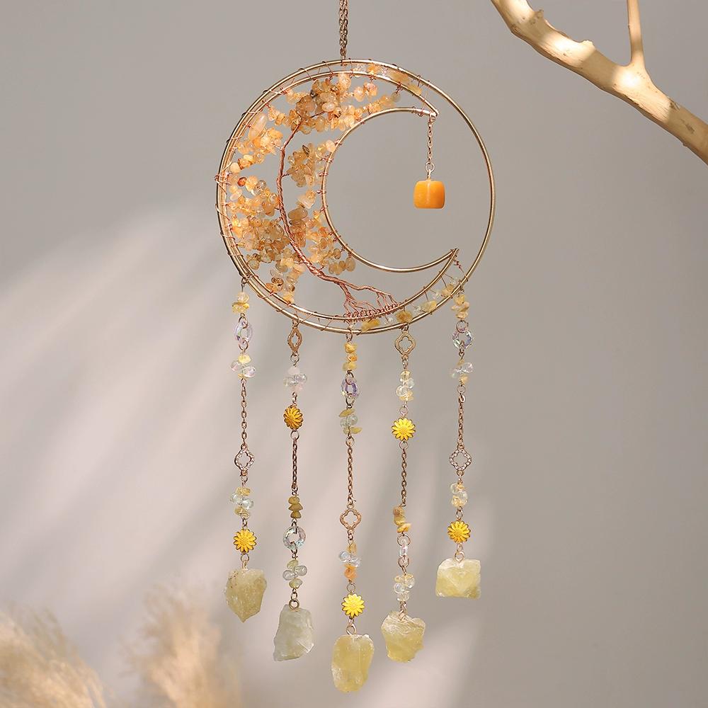 High-End Colorful Crystal Stone Dream Catcher Wind Chime Sun Catcher Decoration for Room Balcony Hanging Ornament Home Decor