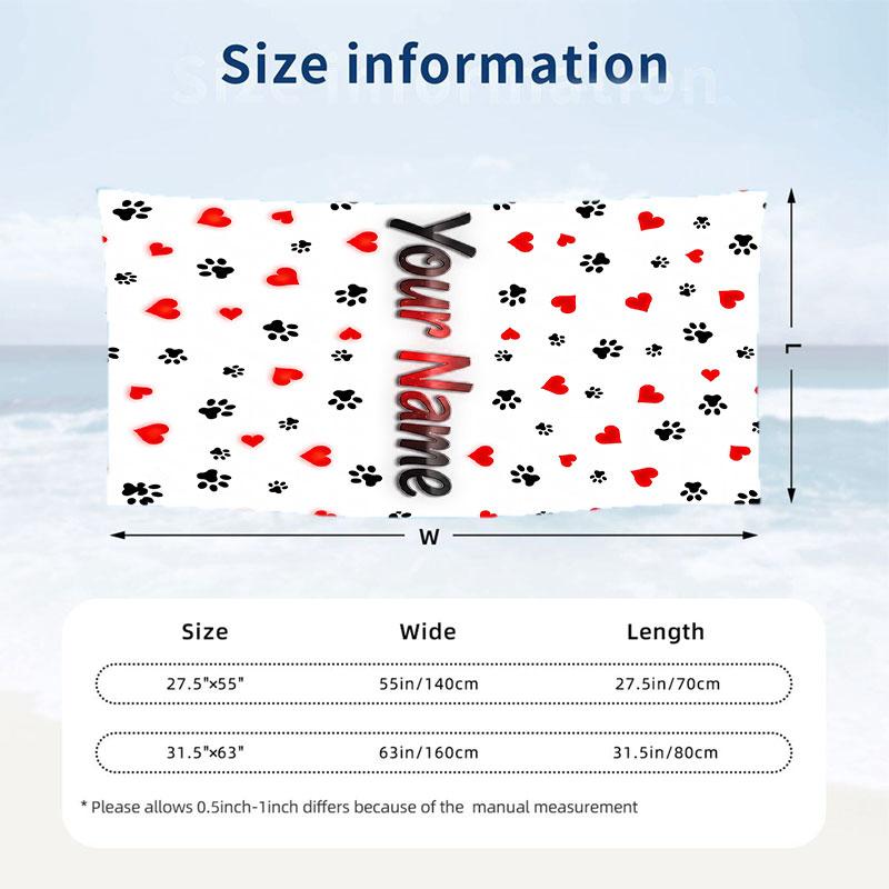 Dog Theme Beach Towel Personalized Custom Name & Text Soft Quick Dry Beach Towel for Swimming Travel