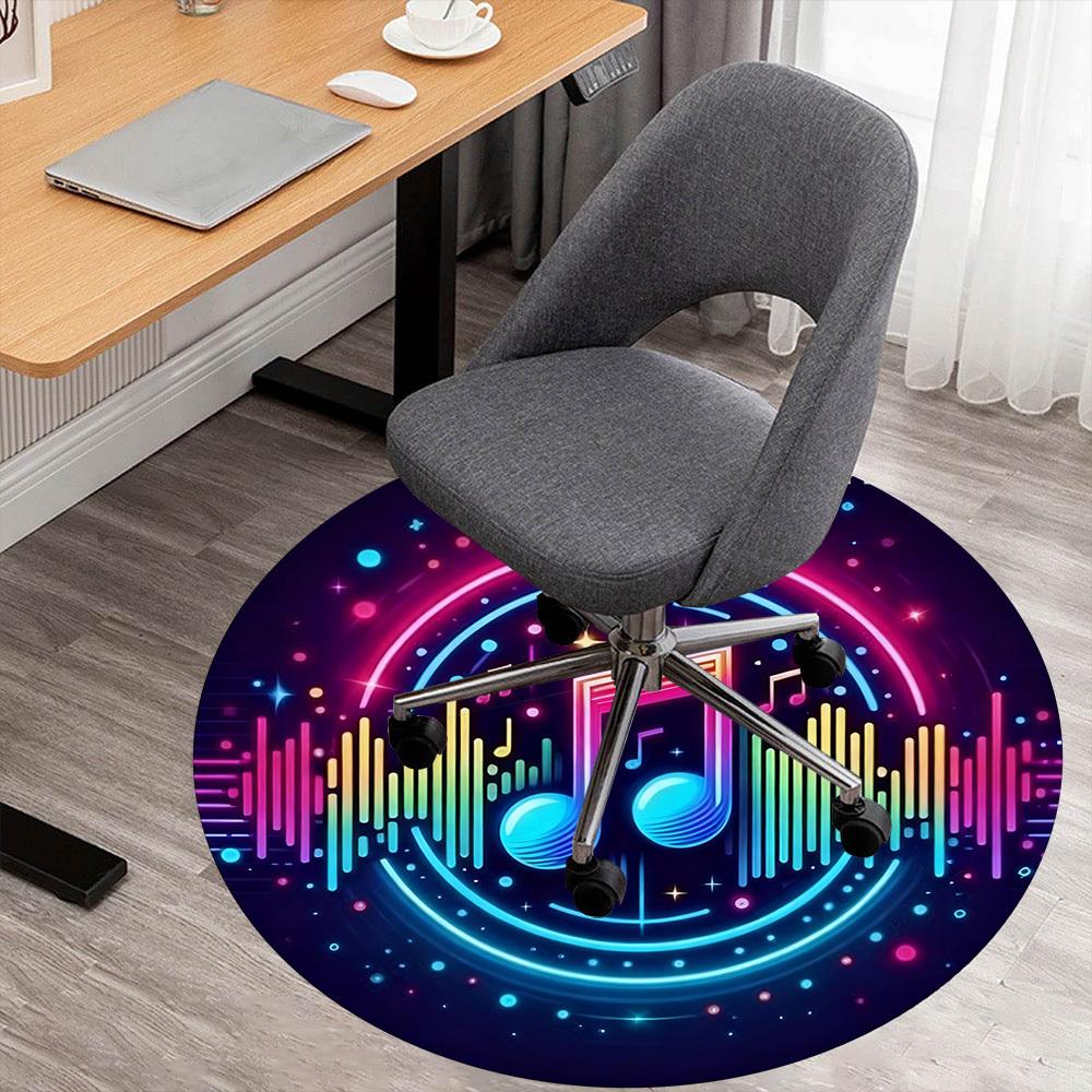 1pc Music Notes Sound Waves Round Chair mat office Area Rug - Non-Slip, Floor Mat for Office, Bedroom, Ideal home decor gift p0105023