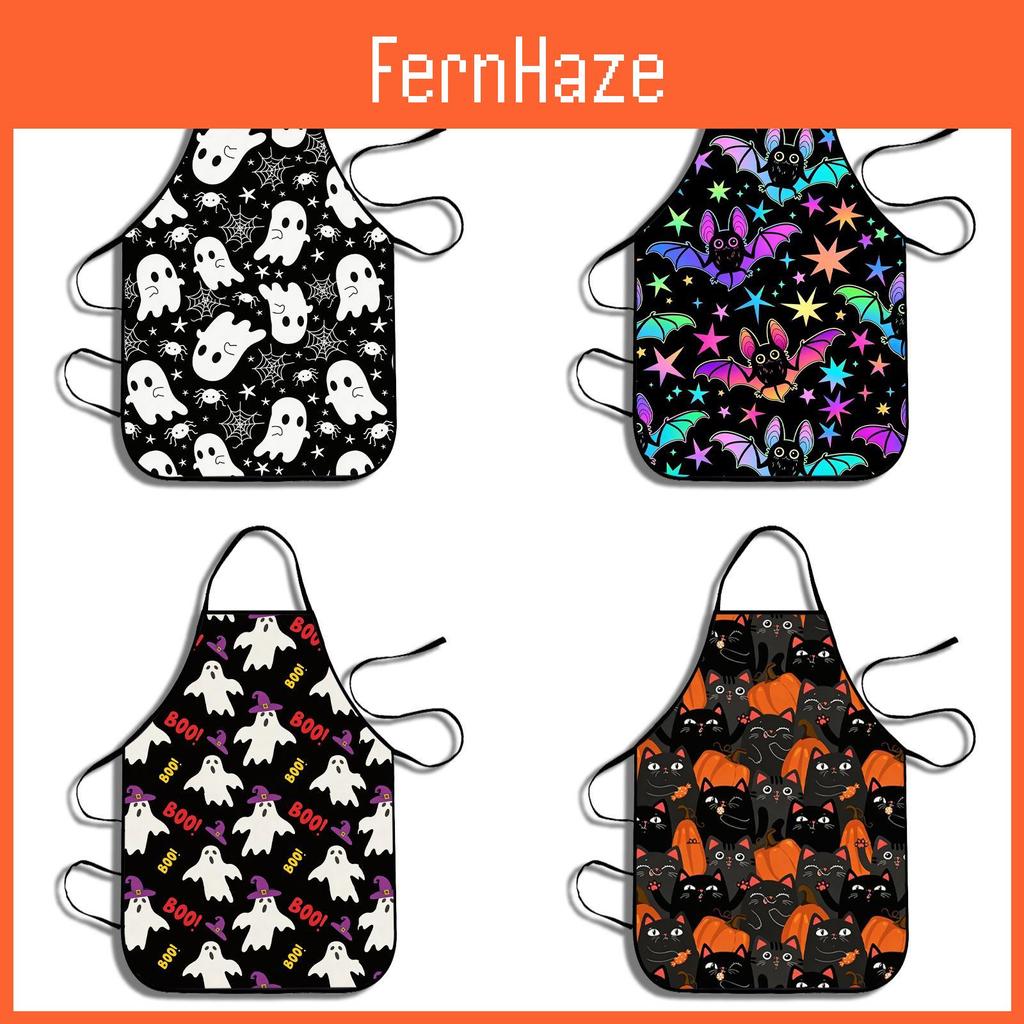 Halloween Ghost Pumpkin Bat Pattern Waterproof Kitchen Apron For Adults And Teens