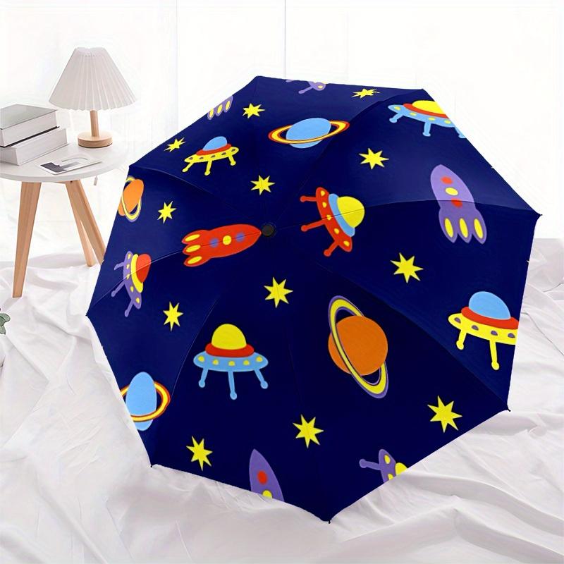 1pc Space-themed decor Automatic Folding Umbrella - 8-Rib Iron Frame, Windproof, Portable Sunshade with Plastic Handle for Travel & Outdoor