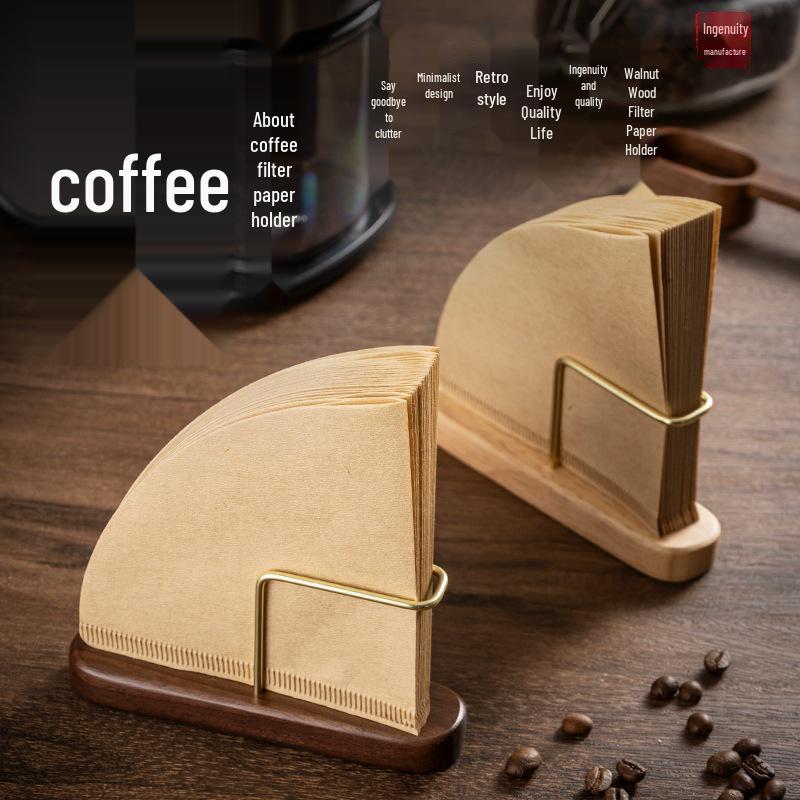 Solid Wood Coffee Filter Paper Holder - Dustproof Vertical Storage Stand