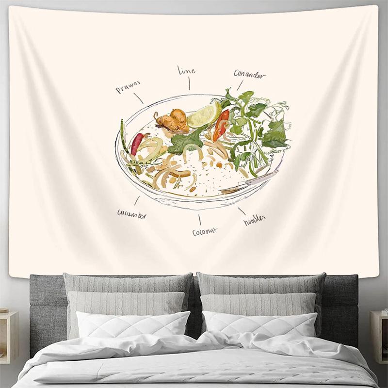 Seafood Ramen Tapestry Japanese Noodle Wall Hanging Anime Room Decor Aesthetic Bedroom Dorm Wall Art Coastal Home Decor