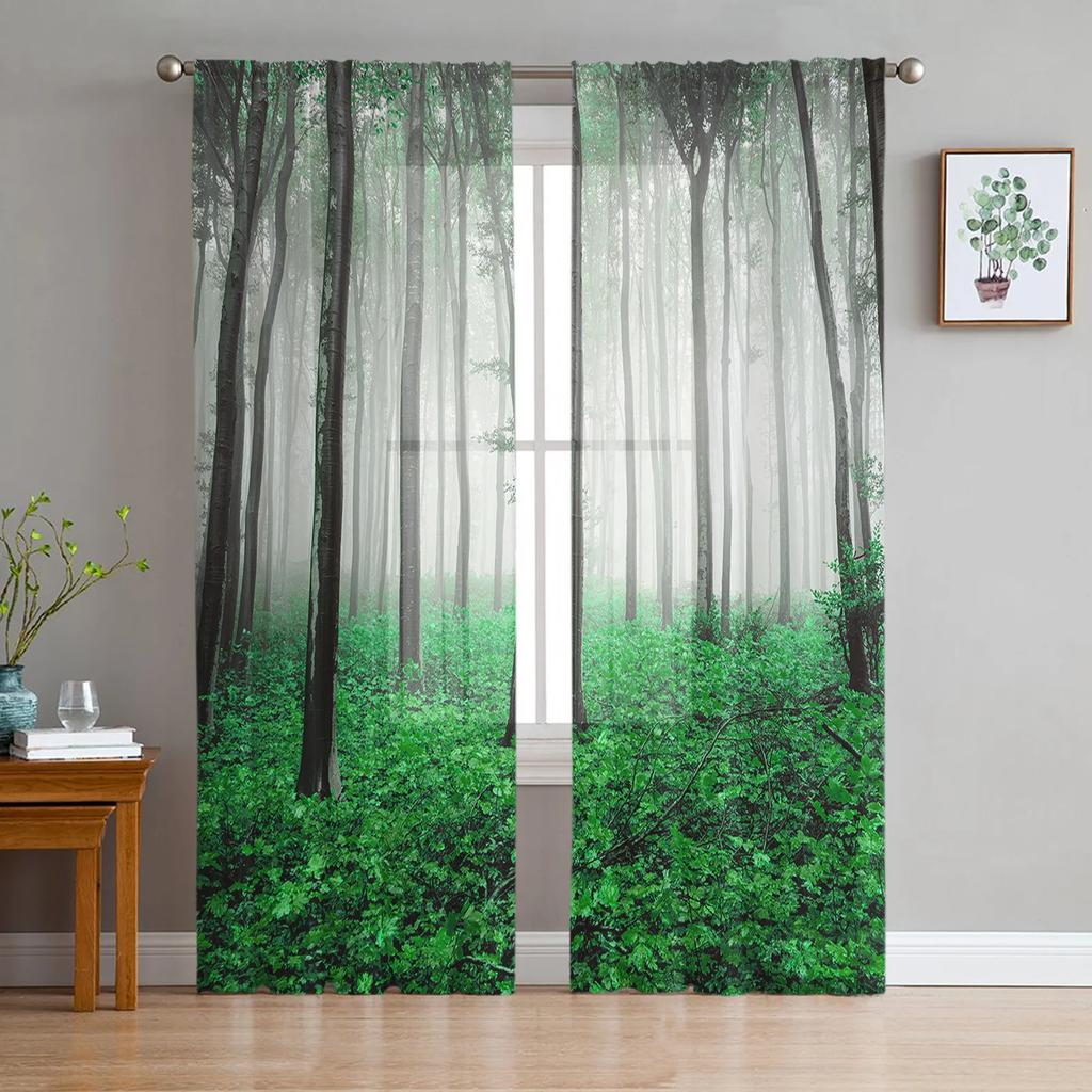 Arbor Baum See Landschaft Voile Vorhang Wohnzimmer Transparent Tüll Fenster Vorhänge Schlafzimmer Zubehör Dekor Durchsichtig Hergestellt aus Polyester Flächenbehandlung