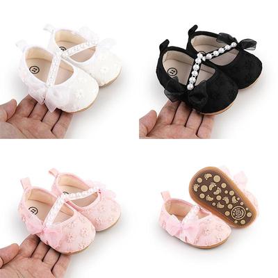Spring & Autumn Lace Pearl Princess Shoes for Infant Girls (0-1 Year) – Solid Color Walking Shoes