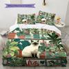 Plant Cat  Pattern Bedding Quilt Set  Home Decoration  Gift (1 * duvet cover + 2 * pillowcase, without core)