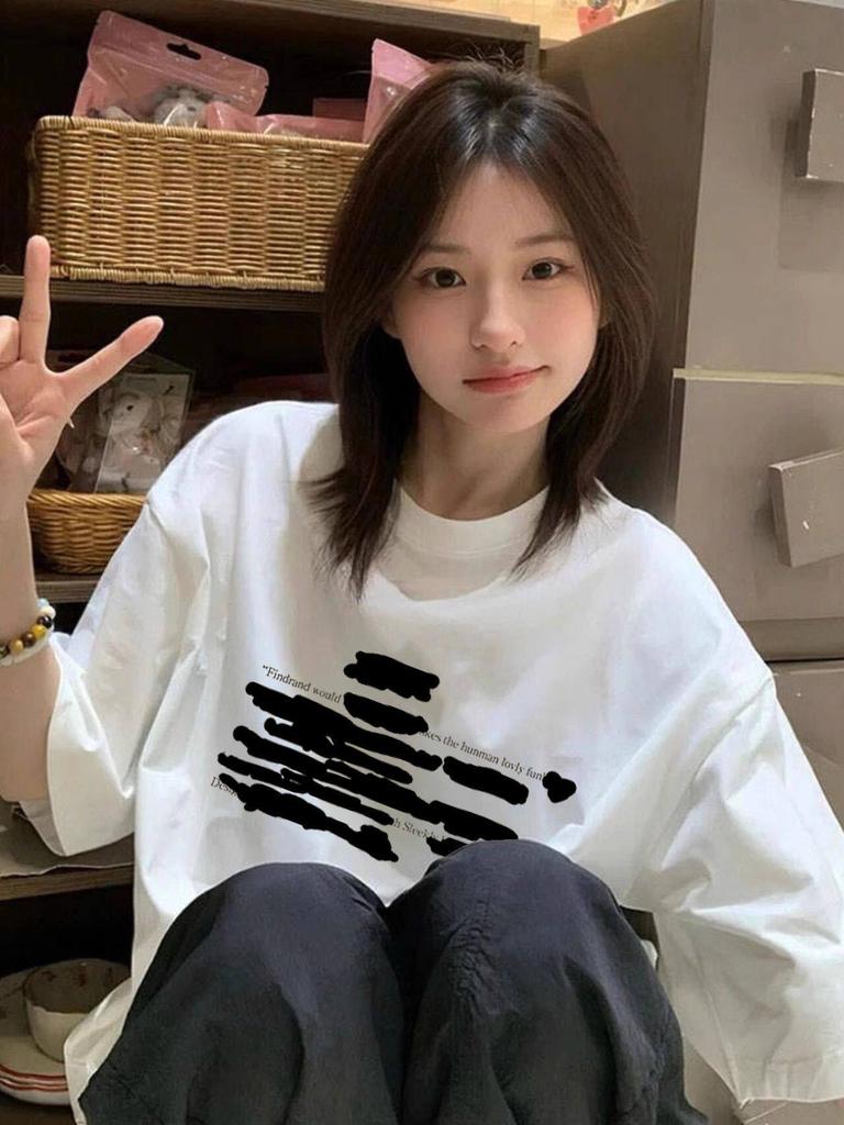White cotton short-sleeved t-shirt women's new summer American high street loose large size fat mm half-sleeved top ins