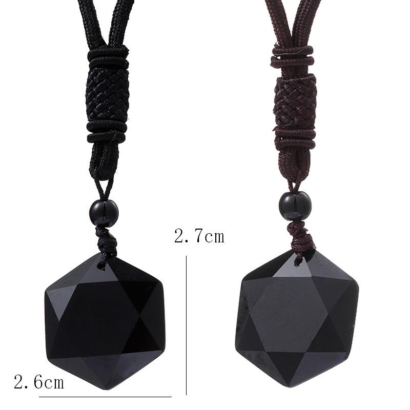 Obsidian Hexagramm Anhänger Halskette - Unisex Pulloverkette Schmuck