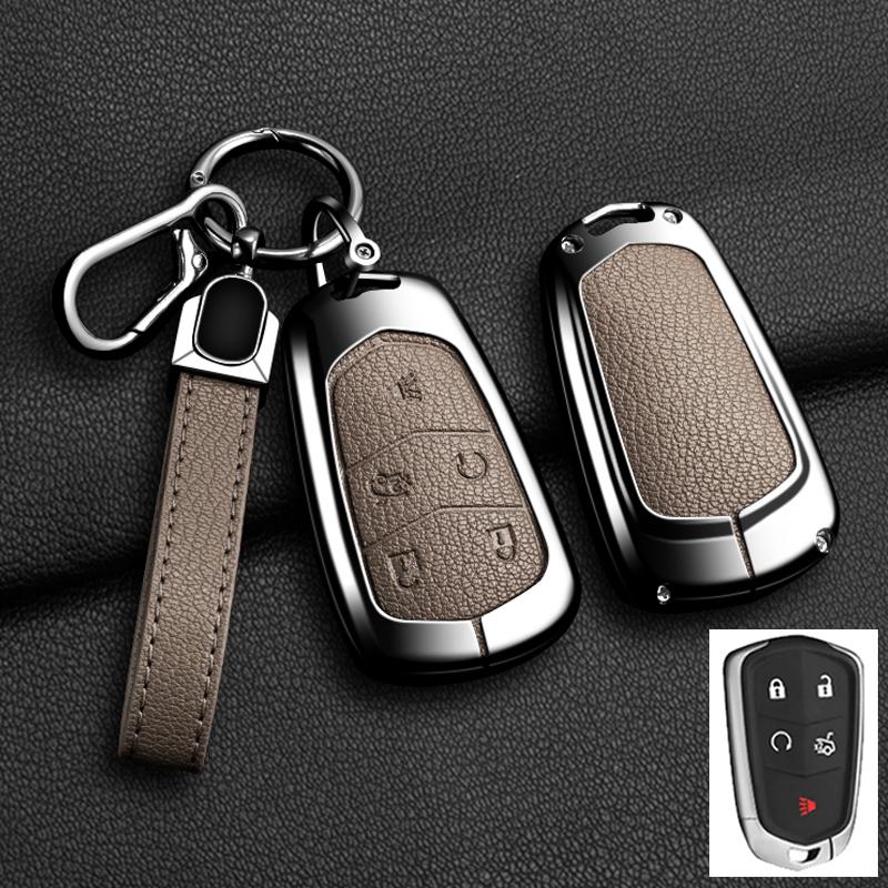 AASL1 Car Key Case Cover For Cadillac Xt5 XTS CTS SRX ATSL XT4 CT6 ATS Escalade ESV DTS ELR STS 2014-2018 Zinc Alloy Leather Keychain