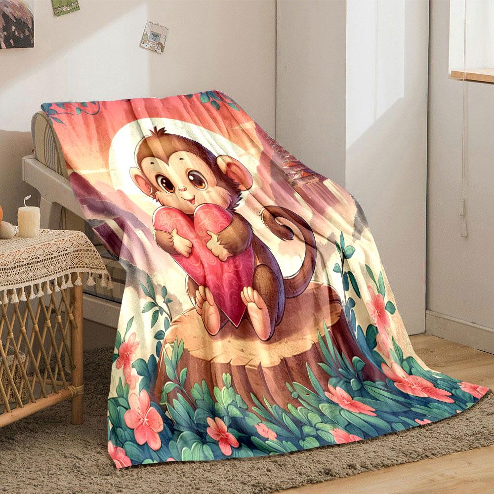 Cute Monkey with Heart at Sunset print blanket soft and cozy perfect for the living room bed sofa or a nap,gift