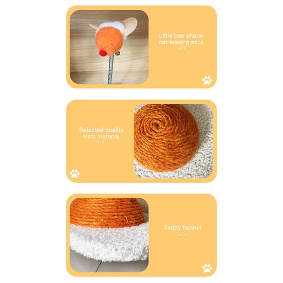 Cat Scratch Pad Flower Shape Sisal Rope Cat Scratcher Interactive Floor Cat Scratching Board with Spring Plush Bee for Furniture Protector
