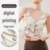Women's Ruched Print Yoga Sports Bra with Built-in Pads & Stylish Back Design