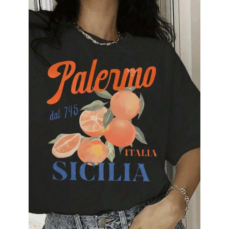 Orange Kunstmuster Rundhals Damen Plus Size T-Shirt Kurzarm Mode Print Halbarm Hemd Stretch T-Shirt