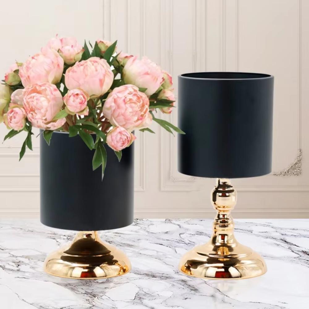 New Design Gold Black Cylinder Flower Vase Metal Flower Stand Table Centerpieces for Wedding Decoration