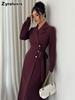 Women's Autumn Winter Suit Collar Long Sleeve Waist Belt Ruched Maxi Dress Formal Work Wear