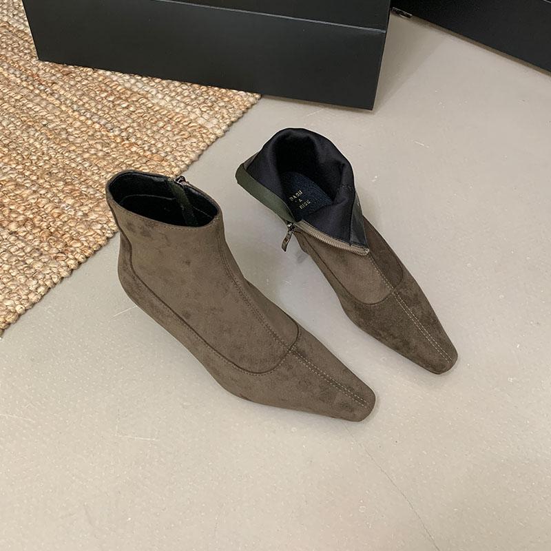 Fashion Fashion Modern Ladies Ankle Boots With Low Heel Shoes Footwear Flock Women Short Boots Zippers Shoes Female Pumps