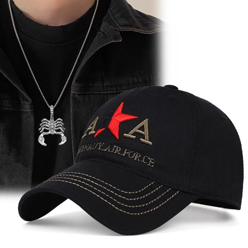 

2 шт. чоловіча бейсболка з вишивкою літерами сонця капелюх Скорпіон кулон намисто набір універсальний модний повсякденний спортивний пара качина язик кепка камуфляжний