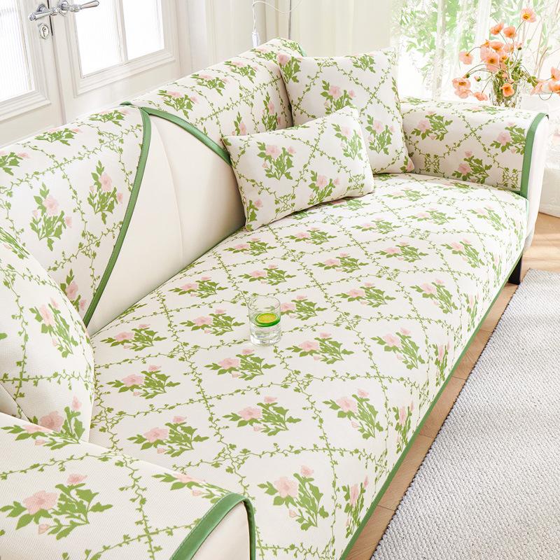 Summer Cool Ice Silk Printed Sofa Cushion Anti Slip Sofa Cover Seat Slipcovers Cloth Napkin