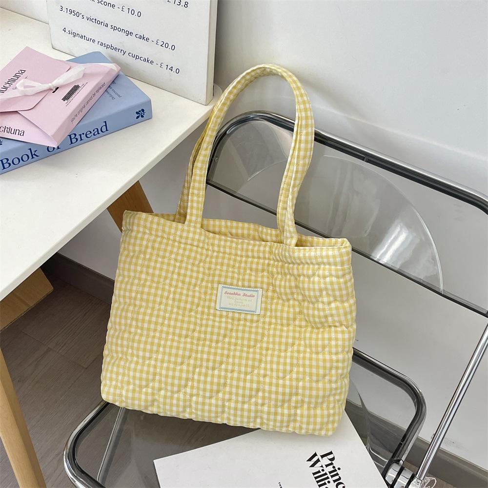 Autumn new quilted padded love plaid tote bag single shoulder women's large-capacity handbag