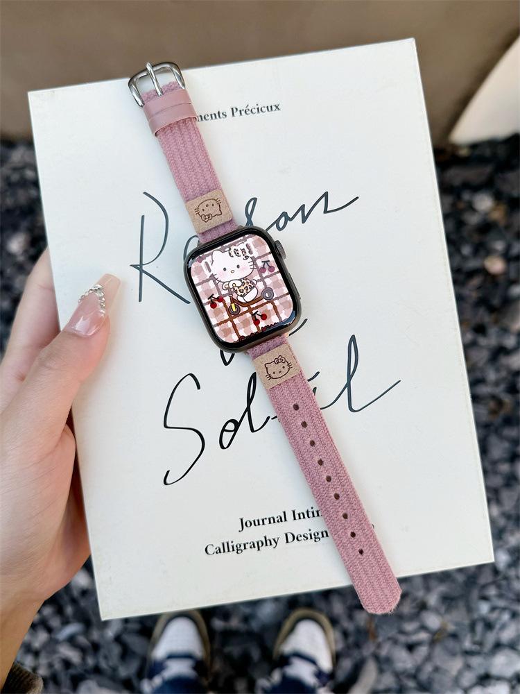 Suitable For S10 Generation Applewatch Apple Watch Iwatch98765Se Cute Kt Cat Corduroy Strap