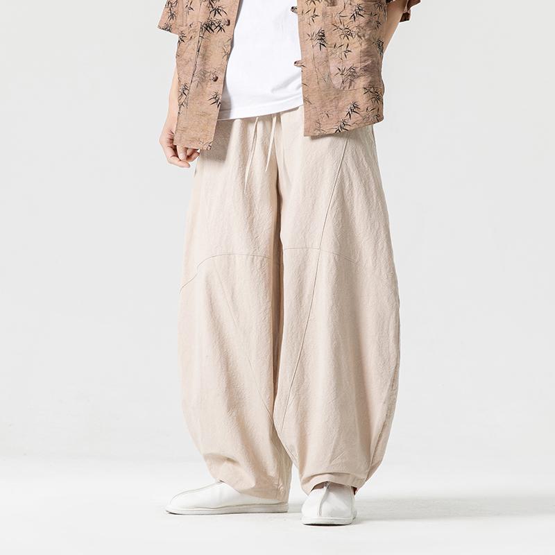 2025 Autumn Men Straight Casual Pants Men Linen Harlan Loose Wide Leg Cotton Trousers Male Casual Wear Pants