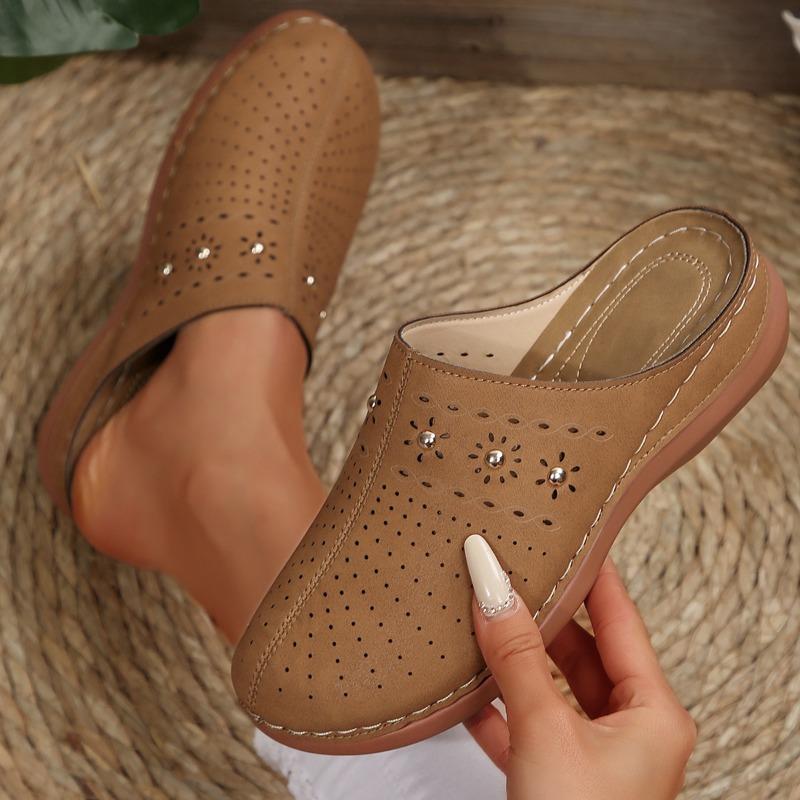 Women’s Studded Closed-Toe Flat Wedge Slide Sandals