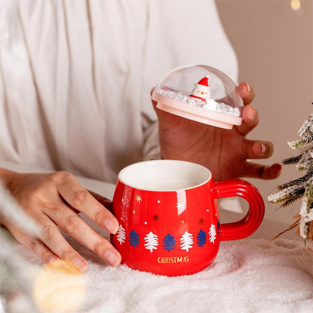 Christmas Cartoon Creative Snowman Super Cute Ceramic Cup with Lid Couple Flower Tea Cup Office Coffee Mug