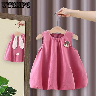 Girl Summer Cute Long Eared Girl Dress Baby Versatile Flower Bud Dress Princess Dress