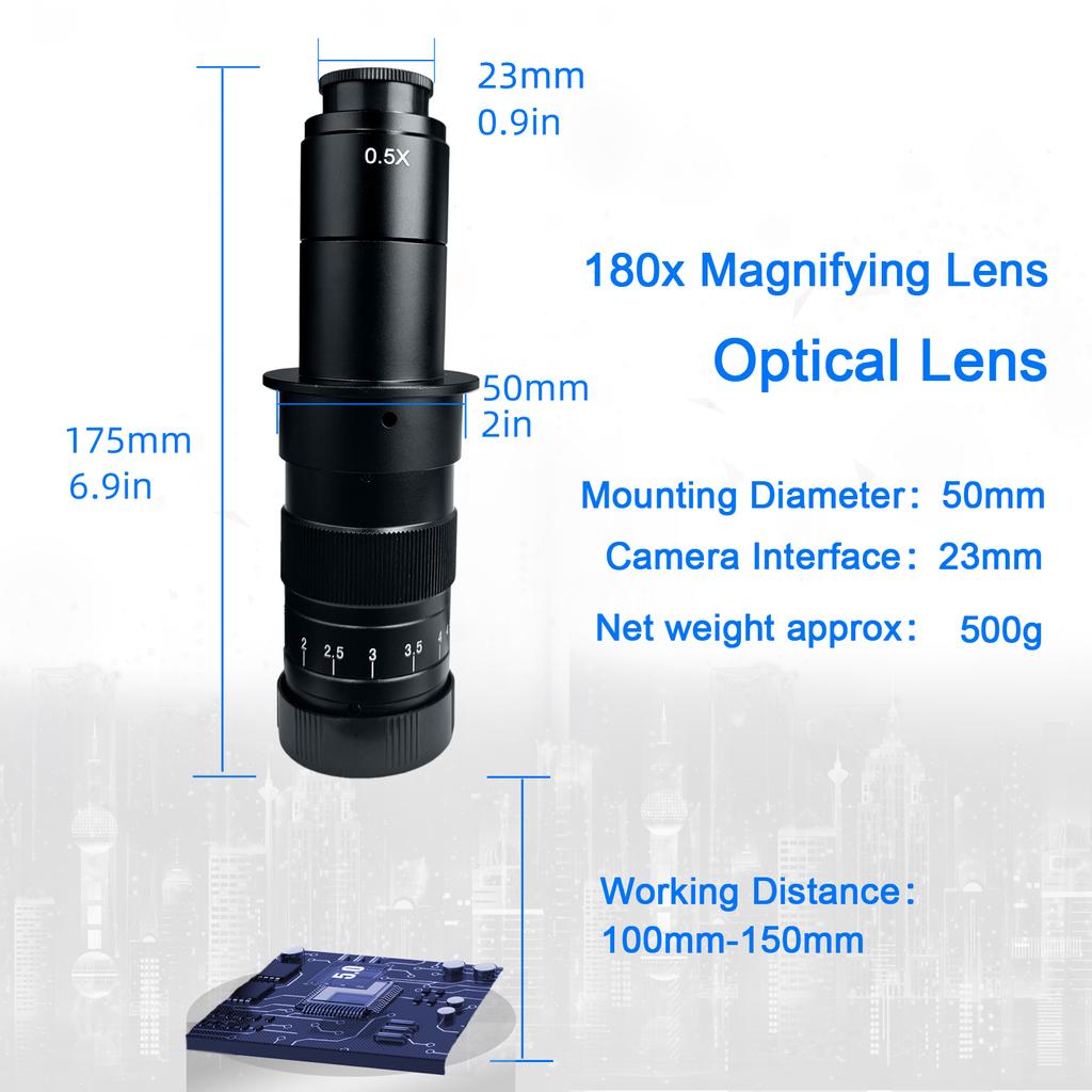 YIZHAN 130X 150X 180X Zoom C-Mount Lens Magnification Adjustable 25mm For Electron Video Microscope Accessories Monocular Camera
