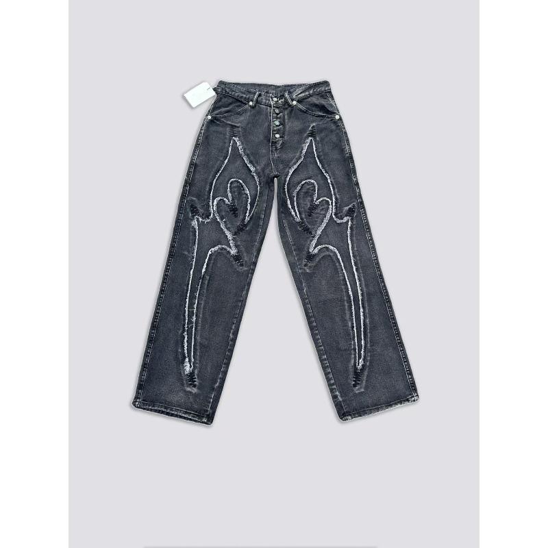 Джинсы с вышивкой узором «серп» с лазерной обработкой, стирка, Park Jae-fan 1 code чёрный