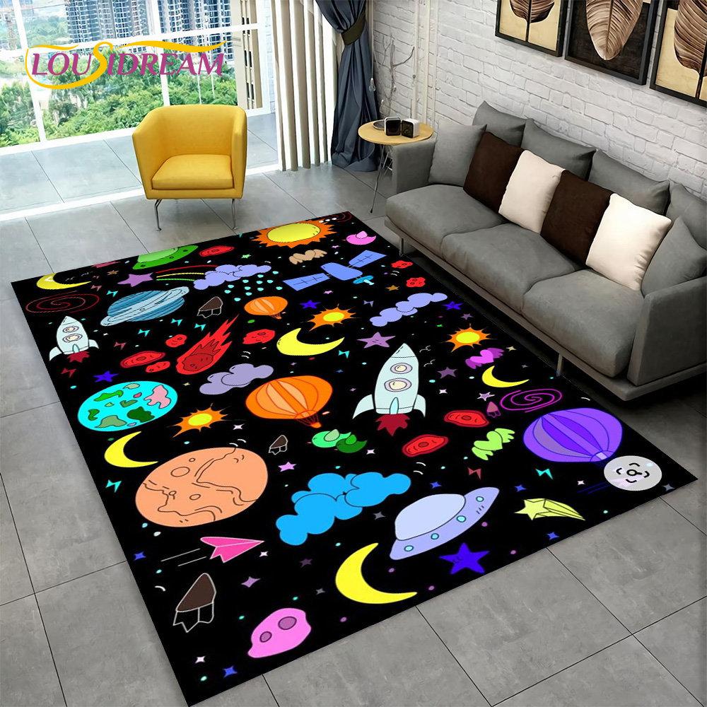 Dywan 3D Cartoon Astronaut Space Area, dywanik do domu, salonu, sypialni dziecięcej, sofy, wycieraczki, dekoracja, antypoślizgowa mata podłogowa dla dzieci