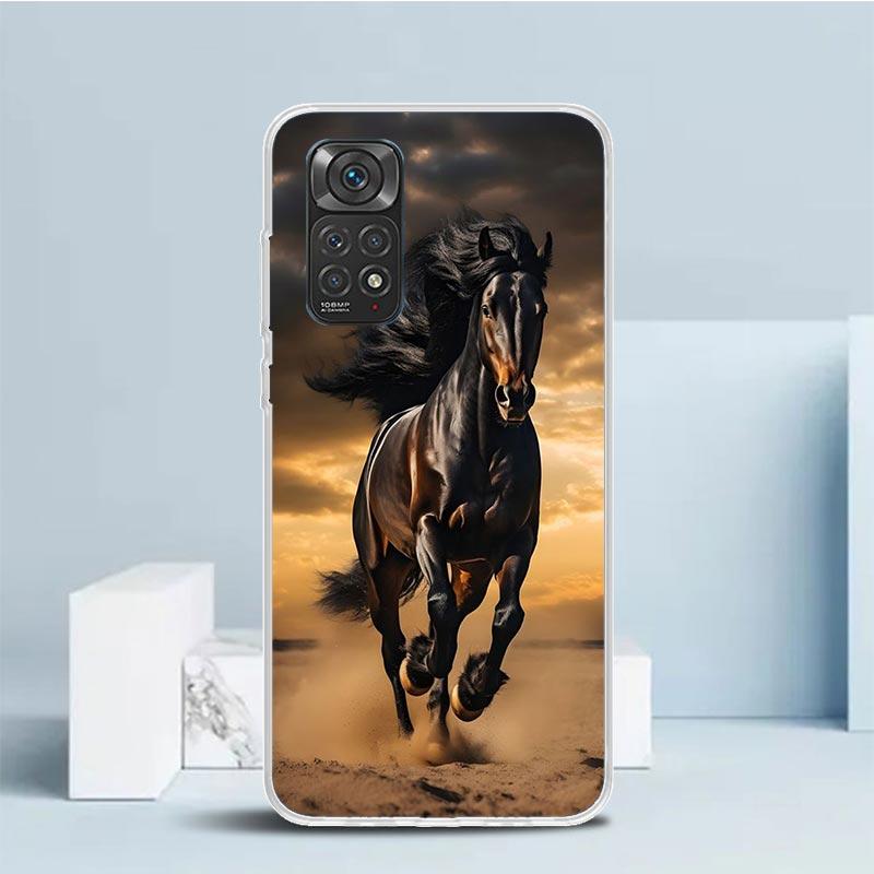 Animal Black Horse Phone Case For Xiaomi Redmi Note 15 14 14S 13 12S 12 Pro Plus 11S 11 11T 11E 10S 10 + Soft TPU Back Cover Red