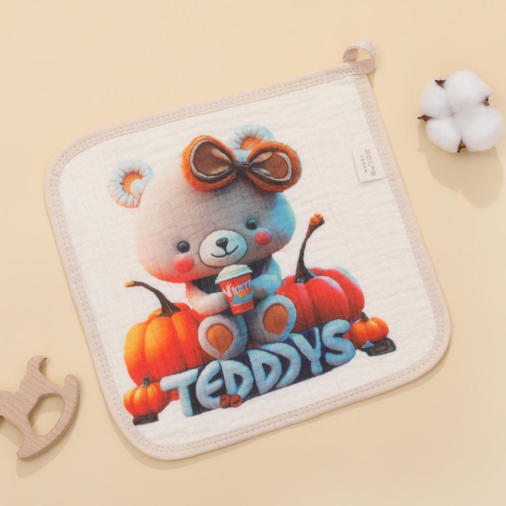 Four-Layer Gauze Cartoon Baby Towel: Absorbent Kindergarten Bib and Handkerchief.