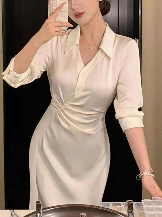 Elegant French Mermaid Shirt Dress for Women - 2025 Spring, Autumn, Winter Collection