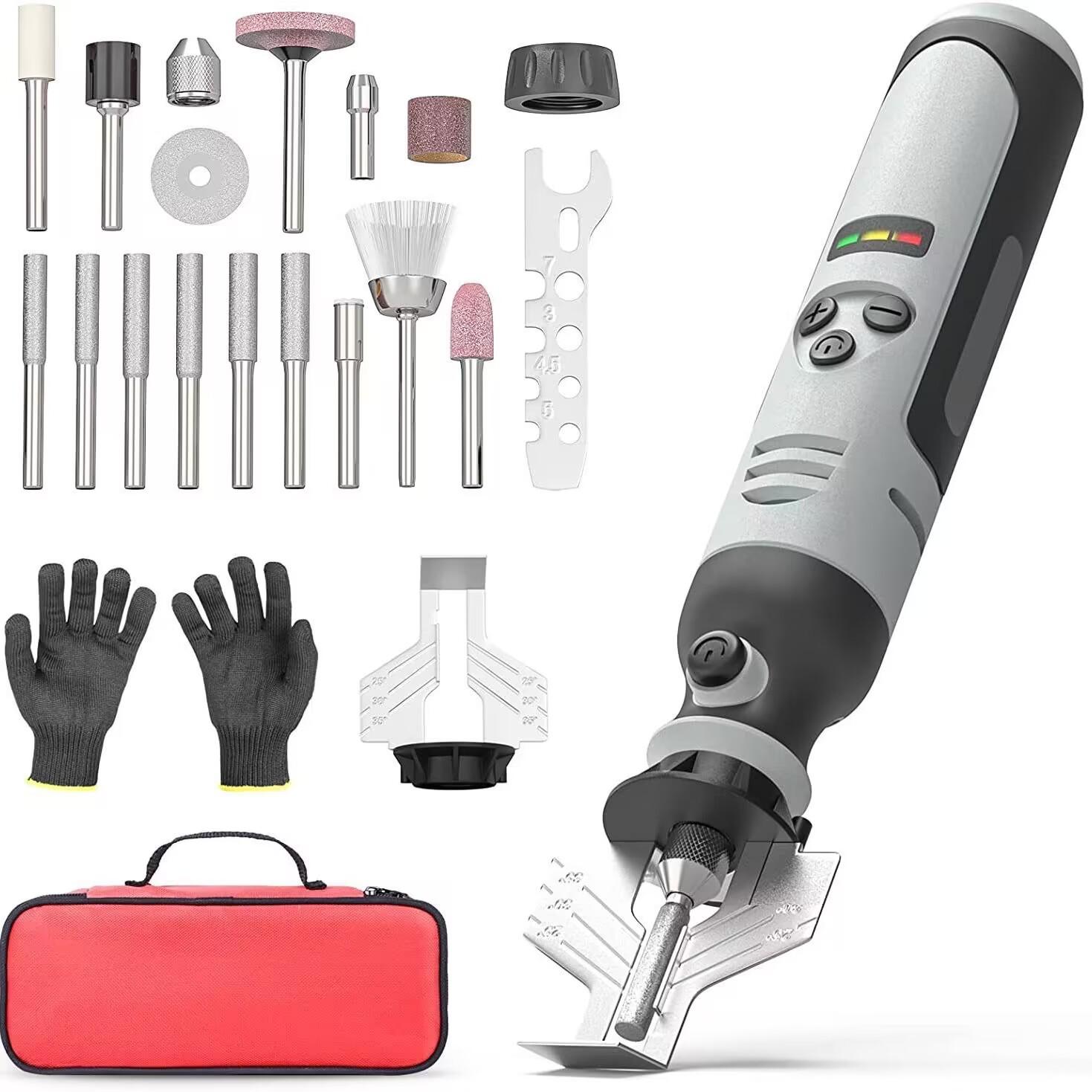 

Аккумуляторная точилка для цепной пилы Электрическая шлифовальная машина Полировальный инструмент для заточки и обслуживания цепи пилы серый