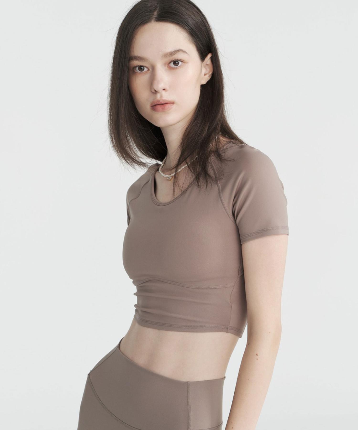 Poete Sono Short Sleeve Crop Top - Brown L